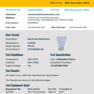 Provide a calibration certificate and report detailing the calibration and repair process